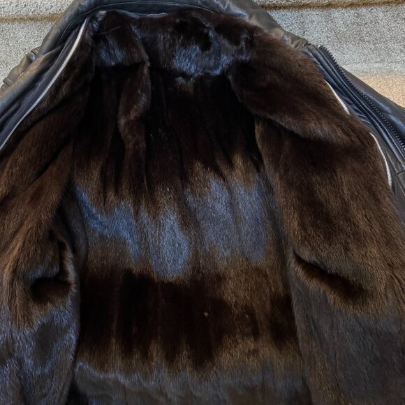 Men's Marc Black Leather Jacket with Removable Mink Lining - Size XL - Picture 6 of 6